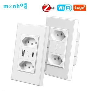 Tuya Smart Brazil Wall USB Socket 10A20A WiFi Zigbee Outlet Plugs with Type C Port APP Remote Control for Home Alexa 240228