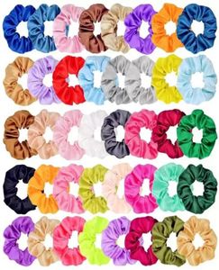 66 Färger Scrunchies Women Satin Hair Band Circle Girls Ponytail Holder Tie Hair Ring Stretchy Elastic Rope Accessories Xmas Gifts2455375