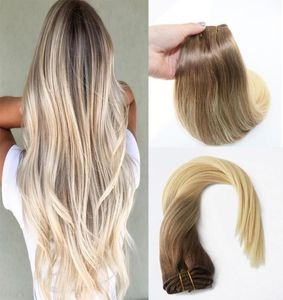 Balayage ombre saç uzantıları Remy saç uzantılarında klipsli insan saçı renk kahverengi - sarışın 8 ila 613 ipeksi düz 120g1033175