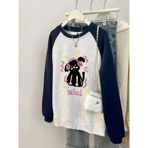 Porta Est della Corea del Sud Edizione per l'inizio dell'autunno Riduzione dell'età della moda Stampa cartoon Blocchi di colore Pullover sottile Maglione a maniche lunghe T-shirt per donna Stile Stile