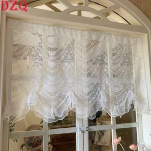 Cortinas onda branca bordado flores cortinas curtas para sala de estar elegante renda tule cortina valance meia cortinas para cozinha # a464