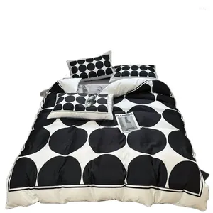 Bedding Sets Washed Silk Set Summer Digital Printing Home Linen Imitated Stain Duvet Cover Flat/Fit Sheet Black White Stripe Bedcloth