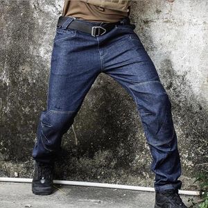 Herrbyxor utomhus vandring jeans män urban last casual militär taktisk träning manlig stretch smala flerficka byxor