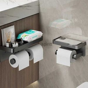 Toilet Paper Holders Aluminum Toilet Paper Holder Wall-Mounted Roll Paper Holder With Storage Tray Toilet Organizer Phone Stand Bathroom Accessories 240313