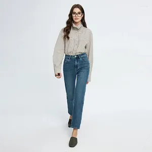 Women's Jeans High-end Retro Straight-leg Women Spring Autumn Blue Bottoms High-waisted Slim Versatile Stretch Cropped Pants Clothing