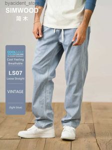 Herr jeans simwood 2024 sommar ny 8.6 oz coolmax tyg snabb torr cool känsla lätt tvätt vintage jeans män lös passform denim byxor l240313