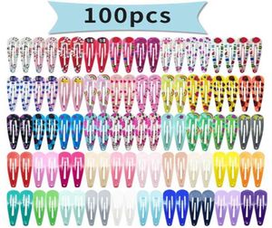 100 Teile/los Kinder Snap Metall Haar Clips Pins Nette Cartoon Blume Schleife 5 cm Hairgrip Bunte Haar Zubehör für Baby mädchen Haarspange 23988040