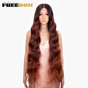 Synthetic Wigs FREEDOM Synthetic Lace Front Wig 36 inch Body Wave Wigs For Women Blonde Ginger Highlight Wig Long Wavy Cosplay Wigs ldd240313