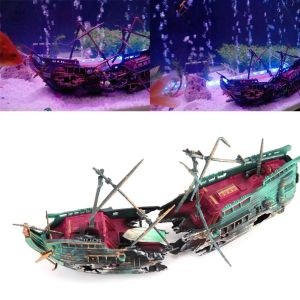 Decorations Resin Plastic Split Shipwreck Landscape Floating Props Wreck Boat Decorations Crafts Arts DIY Lightweight for Fish Tank Aquarium