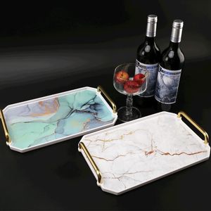 European Imitation Porcelain Storage Tray Marbled Square Tea Tray Jewelry Cosmetics Water Cup Food Storage Home Decoration 240309