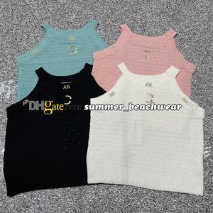 Summer Breathable Knit Vest Gold Thread Embroidered Monogram Logo Tanks Tees Designer Slim Fit Knit Tops