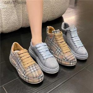 Dress Shoes Casual Shoes High top womens shoes 2023 Spring New Womens Versatile Full Diamond Cake Thick Sole Water Sports BoardH240313