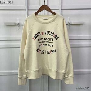 Autumn and Winter 21 New French Minority Women's ZV Classic Color Contrast Letter Tryckt Fleece Round Neck tröja