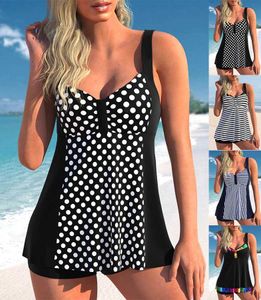 Swim Wear New Summer Womens Classic and Surable White Dot Swimsuit Sexig Summer Sleeveless Beach T-Shirt Kjol Set S-6xl Aquatic Sports 240311