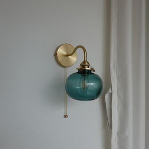 Lâmpada de parede bola vidro interior luzes led banheiro espelho luz da escada nórdico moderno arandela com corrente pull switch256g