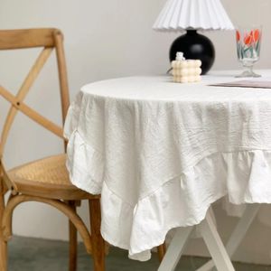 Table Cloth Runner Towel Cover White Lace Wavy Side Wedding Decoration Rectangular Tablecloths Hem Cotton