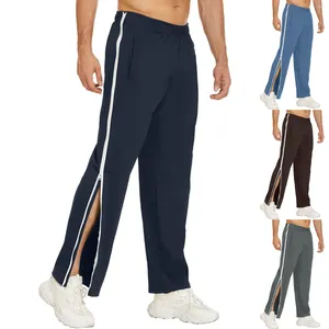 Calças masculinas Mens Full Zipper Sweatpants Jogging Four Seasons Daily Wear Rasgando Casual Loose Sportswear com bolso