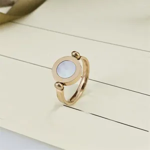 Anéis de cluster Design clássico pode ser girado esmalte e concha linda mulher anel de aço inoxidável simples na moda jóias presente para mulheres