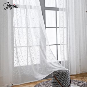 Cortinas listradas transparentes para sala de estar, varanda, porta, tule branco, janela da cozinha, voilage, decoração bordada