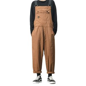 2021 kombinezon Mężczyzn BIB Jumpsuits Duża kieszeń luźne proste solidne spodni ładunkowy odzież robocza Brązowy czarny czarny