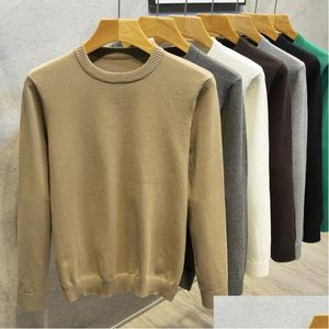 Mens Sweaters Crewneck Sweater Men Solid Color Knitted Casusl Plover Long Sleeve Sweatshirt Warm Tops Korean Fashion Slim Fitmens Drop Otwmf