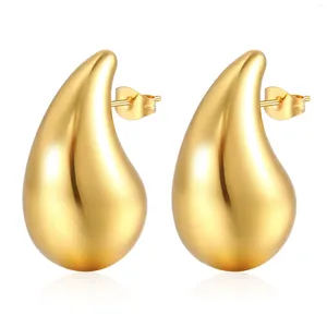 Stud Earrings POPMAX Stainless Steel Gold Plated Chunky Dome Water Drop Earring For Women Vintage Glossy Thick Teardrop Hoops Jewelry