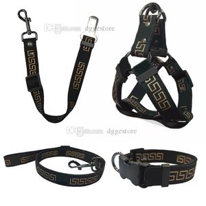 Dog Collar Leashes Set Designer Dog Harness Leash Pets Car Seat Belts Classic Bronzing Font Pattern Pet Collars for Small Medium L226A