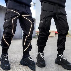 Calças masculinas y2k homens casuais preto carga ginásio solto plus size listrado multi bolso esportes fitness hip hop jogger calças techwear homens