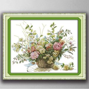 The rose flower basket home decor paintings Handmade Cross Stitch Embroidery Needlework sets counted print on canvas DMC 14CT 1300v