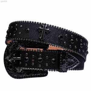Belts Man-made Diamond Belt Ladies Western Cowboy Rhinestone Belt Design Leather Belt Inlay Man-made Diamond Belt Jeans ldd240313