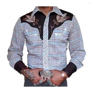 Herren Freizeithemden Einreihiges Herrenhemd Langarm Vintage Western Cowboy Print Slim Fit Langarm für Streetwear