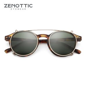 ZENOTTIC Modische Clip-Sonnenbrille im Steampunk-Stil für Männer und Frauen, runde Anti-Blaulicht-Brille, polarisierende Clips, 240304