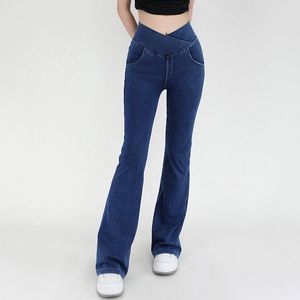 ll Yoga Womens Jeans Flared Pants High Waist Denim ll Women Yoga Training Lady Joggers Pant With Pockets FSLS2156-L
