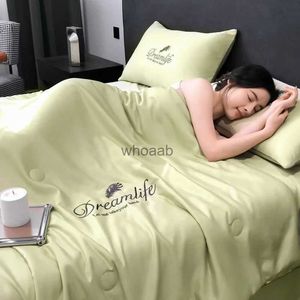 Comforters sets High End Embroidery Silky Summer Quilt Comfortable Sleep Cooled Breathable Thin Blanket Skin Friendly Air Conditioner Comforter YQ240313