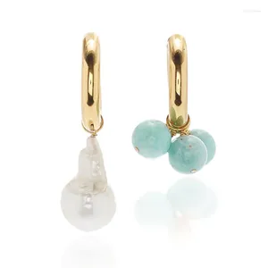 Dingle örhängen känslig naturlig sötvatten pärla örhänge unik asymmetrisk stil blå sten pendientes mujer party bröllop chaming smycken