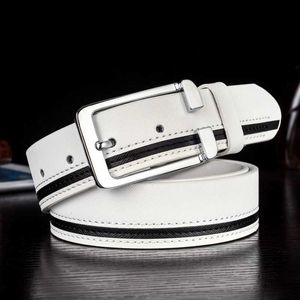 Belts Cowhide Business Belt Men Waist Strap Leather Buckle White Genuine Leather Belts Men Pants Band Ceinture ldd240313