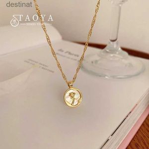 Pendant Necklaces 2023 New Irregular Round Shell Metal Rose Pendant Stainless Steel Necklace For Womens Sexy Neck Chain Party Luxury JewelryL242313