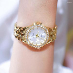 Armbandsur BS Watches Women 2024 Fashion Luxury Gold Blue Steel Quartz Woman Watch Full Diamond Armband Women's Wristwatch Gift