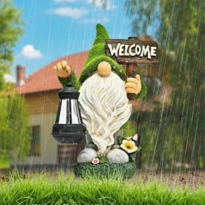 Esculturas arte artesanato para casa jardim reunido decorações de gnome de jardim com luzes solares resina gnome de desenho animado com lâmpadas de ornamento de lanterna