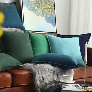 Pillow Suede Solid Case Green Navy Blue Grey Cover Home Decorative Fringed 45x45cm/60x60cm/30x50cm