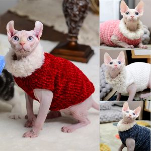 Abbigliamento Vestiti per gatti Maglione fatto a mano Gilet caldo Cappotto di lana di visone Autunno Inverno Gatto senza peli Sfinge Vestiti per gatti Abito di Natale Capodanno