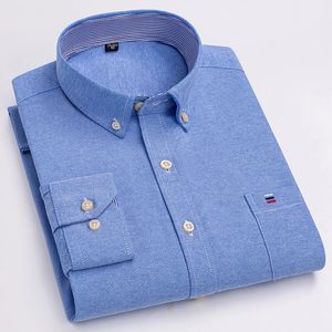 Mens 100% bomullsskjorta långärmad plåt Oxford Casual Solid Color Print Regular Form Dress Overdimensionerad 7xl 6xl 5xl 240307