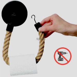 Toilet Paper Holders Toilet Roll Paper Holders Retro Hemp Rope Punchless Wall Mounted Rack Washroom Decor Tissue Holder Bathroom Storage Accessories 240313