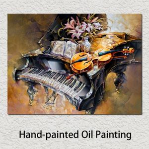 High Quality Oil Paintings Lilies on The Grand Piano Canvas Art Abstract Woman Hand Painted Personalized Gift for New Office Wall 253g