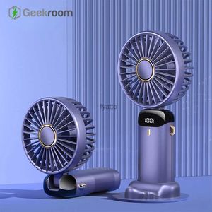 Elektrische Ventilatoren Geekroom Mini-Ventilator Tragbarer Ventilador Handheld 8-Stunden-Langlebiger, geräuschloser, faltbarer USB-Ladevorgang mit Power DisplayH240313