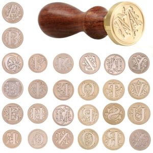 Handwerk Werkzeuge Retro 26 Buchstaben Wachs DIY Siegel Stempel Alphabet Holz Kits Ersetzen Kupfer Kopf Hobby Sets Post Dekoration284j