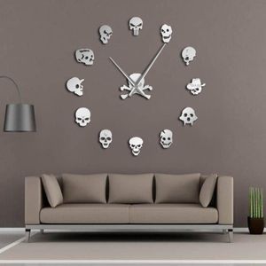 Different Skull Heads DIY Horror Wall Art Giant Wall Clock Big Needle Frameless Zombie Heads Large Wall Watch Halloween Decor 20113197