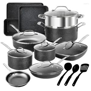 Cookware Sets Granite Stone Pots And Pans Set Nonstick Bakeware Dishwasher Oven Safe Black 20 Pcs