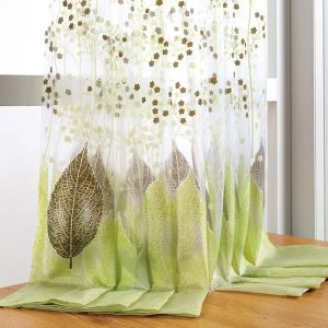 Cortinas bileehome transparente tule janela cortinas para sala de estar o quarto cozinha moderna tule folhas verdes tecido