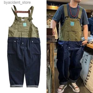 Men's Jeans Men Clothing 2022 Bib Overalls Trousers Mens Cargo Work Pants Functional Multiple Pockets Denim Pant Coveralls Men Jeans L240313